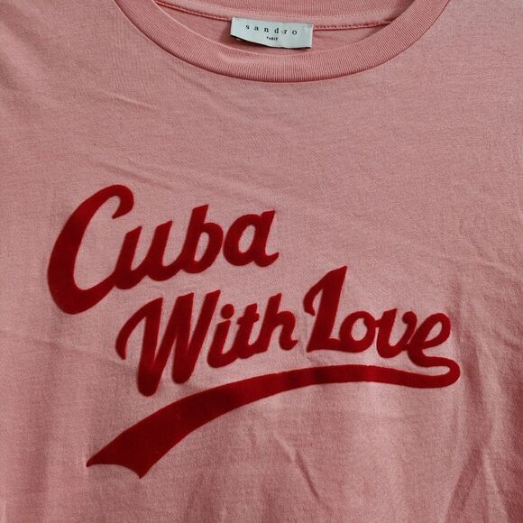 Sandro Paris Top Womens XS 0‎ Pink Alix Cuba With Love Short Sleeve T-shirt - Picture 2 of 9